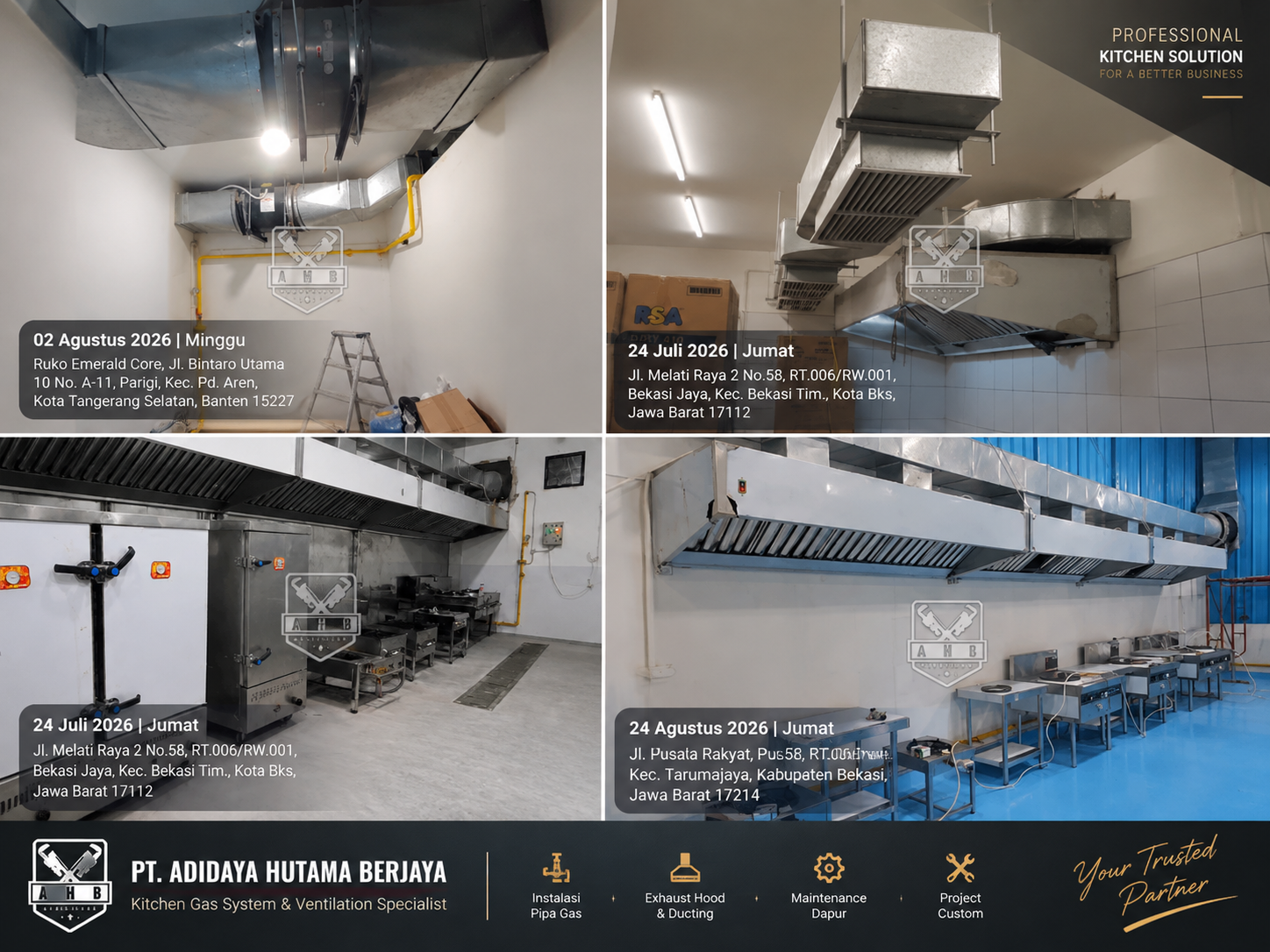 Jasa pengisap asap dapur restoran dengan kitchen exhaust hood stainless steel